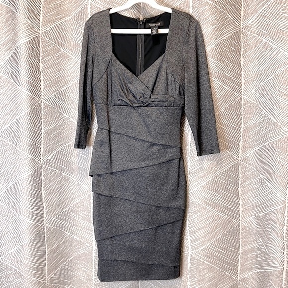 WHBM Instantly Slimming 3/4 Sleeve Dress Gray Shimmer Size 0 - Picture 4 of 9